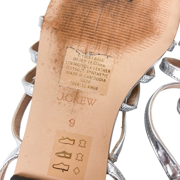 J. Crew Capri Strappy Sandals Metallic Silver Leather Size 9 - Picture 13 of 15